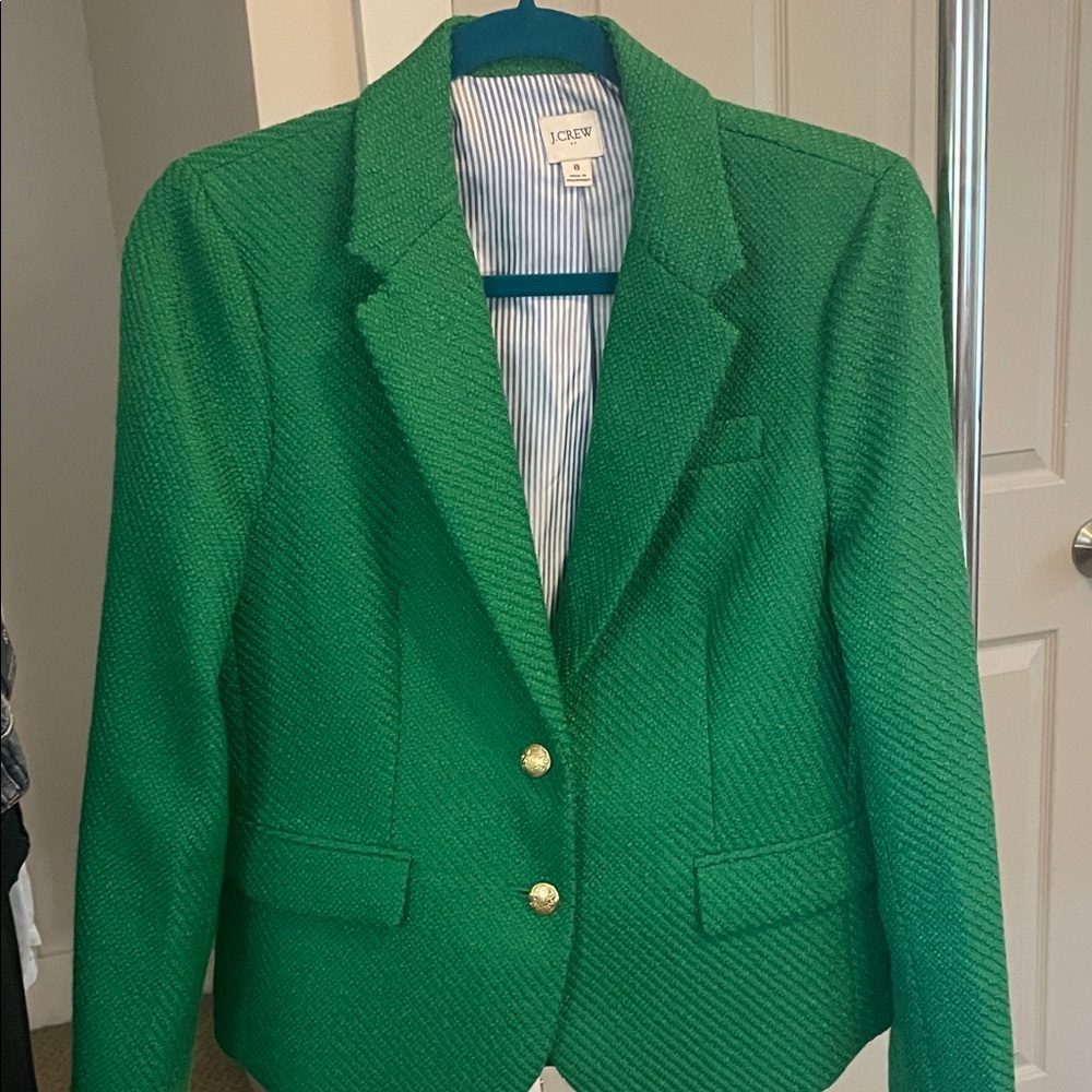 J. Crew Vibrant Green Blazer with Gold Buttons